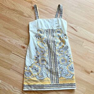 vtg y2k Ann Taylor LOFT‎ Petite Women's Cream  Brown Floral Dress cotton size 2